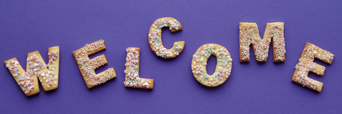 Welcome spelled out with cookies